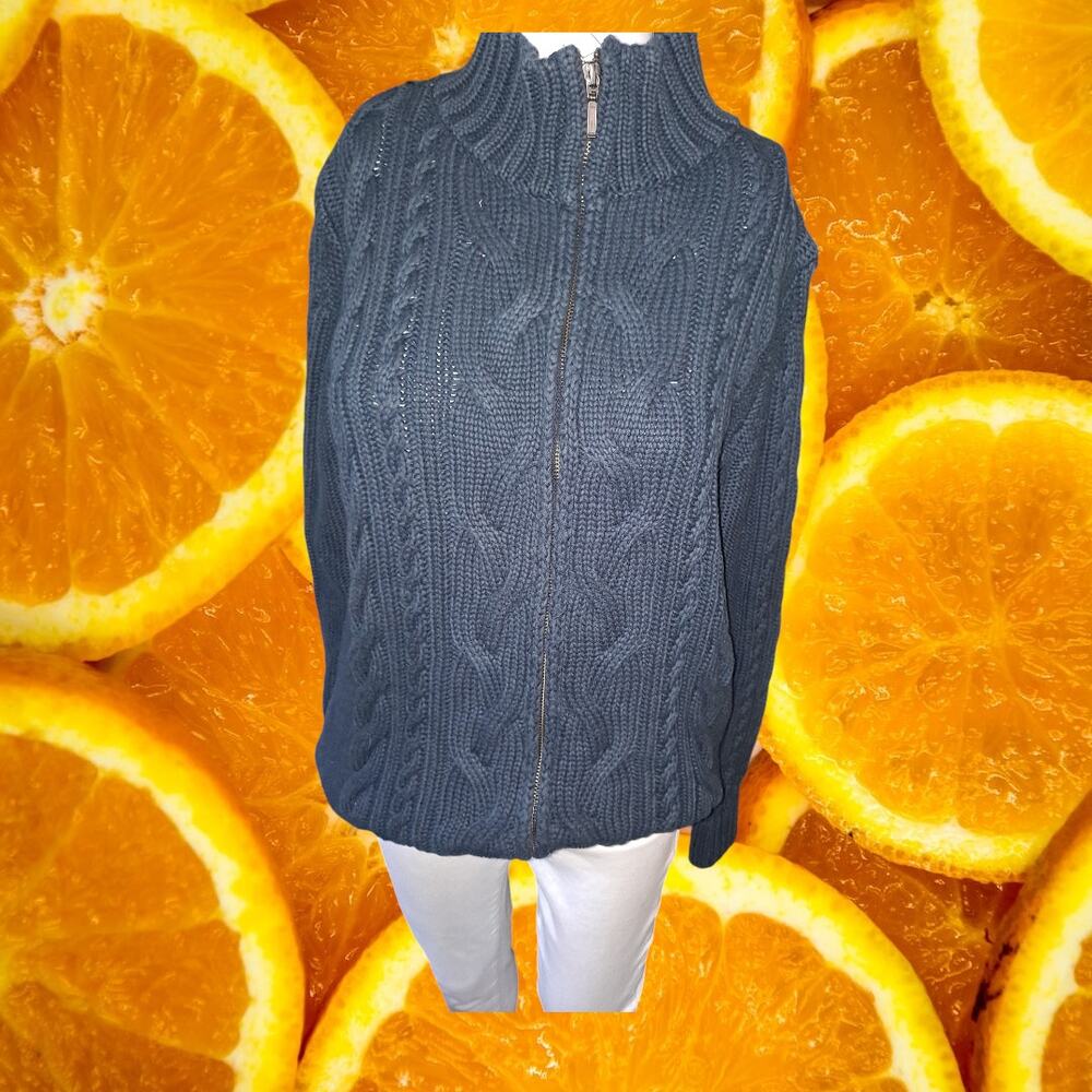 L.L. Bean Black Cable Knit‎ Full Zip Sweater Size Medium